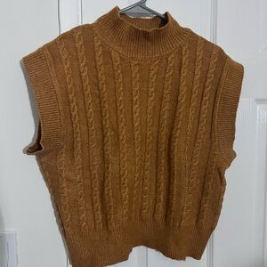 Cable Knit Sleeveless Sweater - mustard